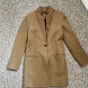 All Saints Irish Lorie wool coat, camel with leather collar/trim